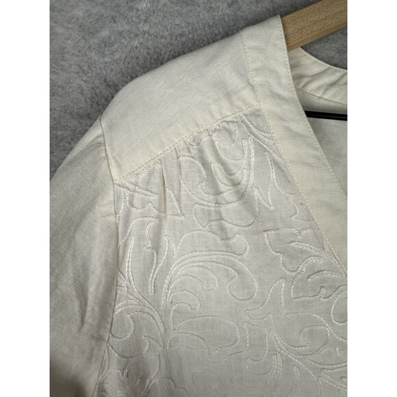 Soft Surroundings Shirt Womens 1X Beige Embroidered Linen Blend Preppy - Picture 5 of 10